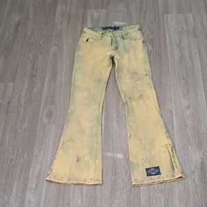 Anvil Made Vintage Split Bellbottoms. Yellow Flare Jeans with Studded Hem